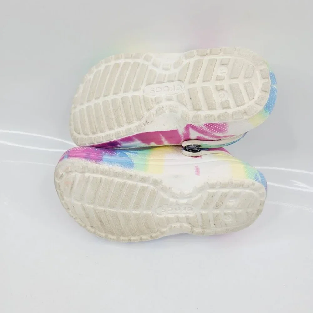 Crocs Girl's Multicolor Fuzzy Tie Dye‎ Adjustable Slip-On Casual Clogs Size 11
